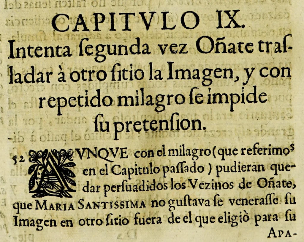An illustration from Paranynfo celeste : historia de la mystica zarza, milagrosa imagen, y prodigioso santuario de Aranzazu, de religiosos observantes de nuetro [sic] serafico padre San Francisco en la provincia de Guipuzcoa, de la region de Cantabria,, 1690, leaf 80