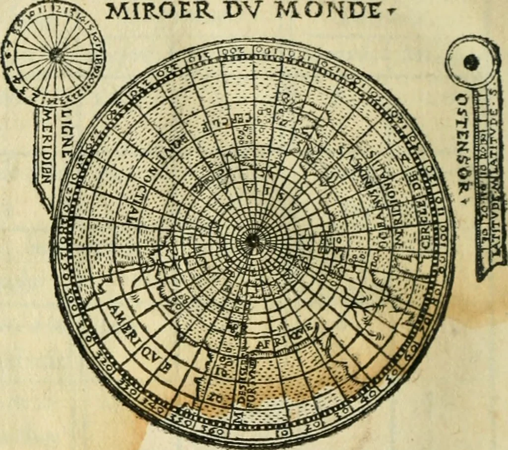 An illustration from Paraphrase de l'astrolabe, contenant Les principes de geometrie. La sphere. L'astrolabe, ou, declaration des choses celestes. Le miroir du monde, ou, exposition des parties de la terre, 1546, leaf 203