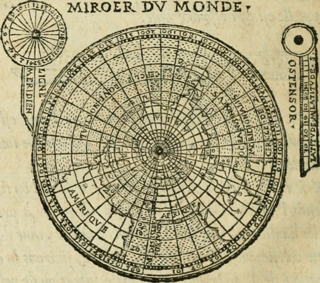 An illustration from Paraphrase de l'astrolabe, contenant Les principes de geometrie. La sphere. L'astrolabe, ou, declaration des choses celestes. Le miroir du monde, ou, exposition des parties de la terre, 1546, leaf 55