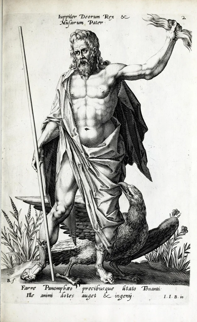 An illustration from Parnassus biceps : in cujus priore jugo musarum deorumque praesidum Hippocrenes : in altero deorum fatidicorum phoebadum, et vatum illustriorum qui priscis seculis oraculis, & praedictionibus claruerunt imagines proponuntur, & distichis latinis explicantur, 1627, leaf 35