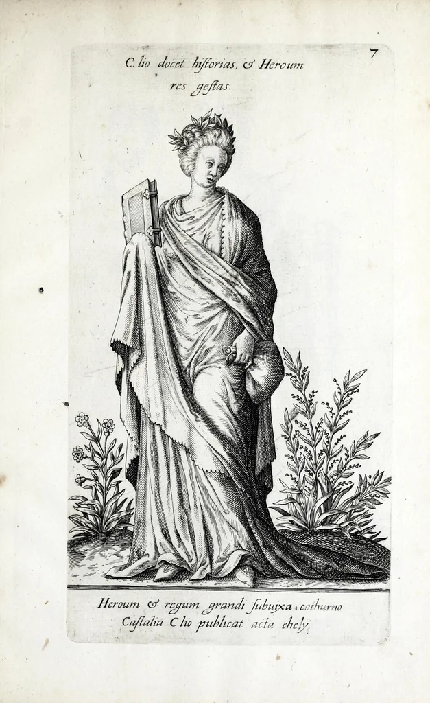 An illustration from Parnassus biceps : in cujus priore jugo musarum deorumque praesidum Hippocrenes : in altero deorum fatidicorum phoebadum, et vatum illustriorum qui priscis seculis oraculis, & praedictionibus claruerunt imagines proponuntur, & distichis latinis explicantur, 1627, leaf 47