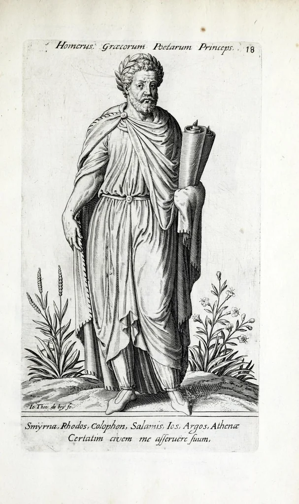 An illustration from Parnassus biceps : in cujus priore jugo musarum deorumque praesidum Hippocrenes : in altero deorum fatidicorum phoebadum, et vatum illustriorum qui priscis seculis oraculis, & praedictionibus claruerunt imagines proponuntur, & distichis latinis explicantur, 1627, leaf 73