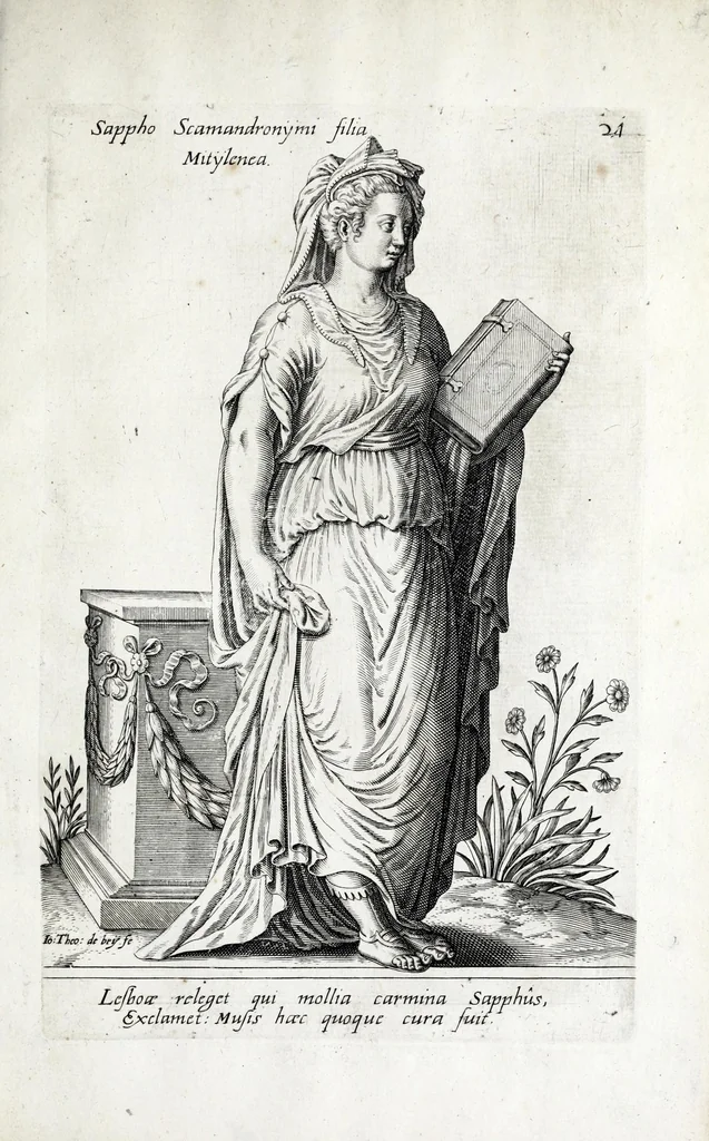 An illustration from Parnassus biceps : in cujus priore jugo musarum deorumque praesidum Hippocrenes : in altero deorum fatidicorum phoebadum, et vatum illustriorum qui priscis seculis oraculis, & praedictionibus claruerunt imagines proponuntur, & distichis latinis explicantur, 1627, leaf 79