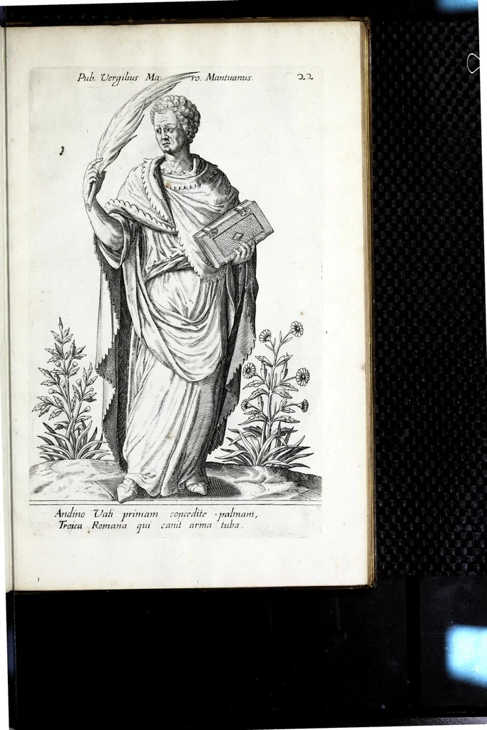 An illustration from Parnassus biceps : in cujus priore jugo musarum deorumque praesidum Hippocrenes : in altero deorum fatidicorum phoebadum, et vatum illustriorum qui priscis seculis oraculis, & praedictionibus claruerunt imagines proponuntur, & distichis latinis explicantur, 1627, leaf 85
