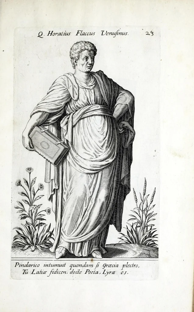 An illustration from Parnassus biceps : in cujus priore jugo musarum deorumque praesidum Hippocrenes : in altero deorum fatidicorum phoebadum, et vatum illustriorum qui priscis seculis oraculis, & praedictionibus claruerunt imagines proponuntur, & distichis latinis explicantur, 1627, leaf 91