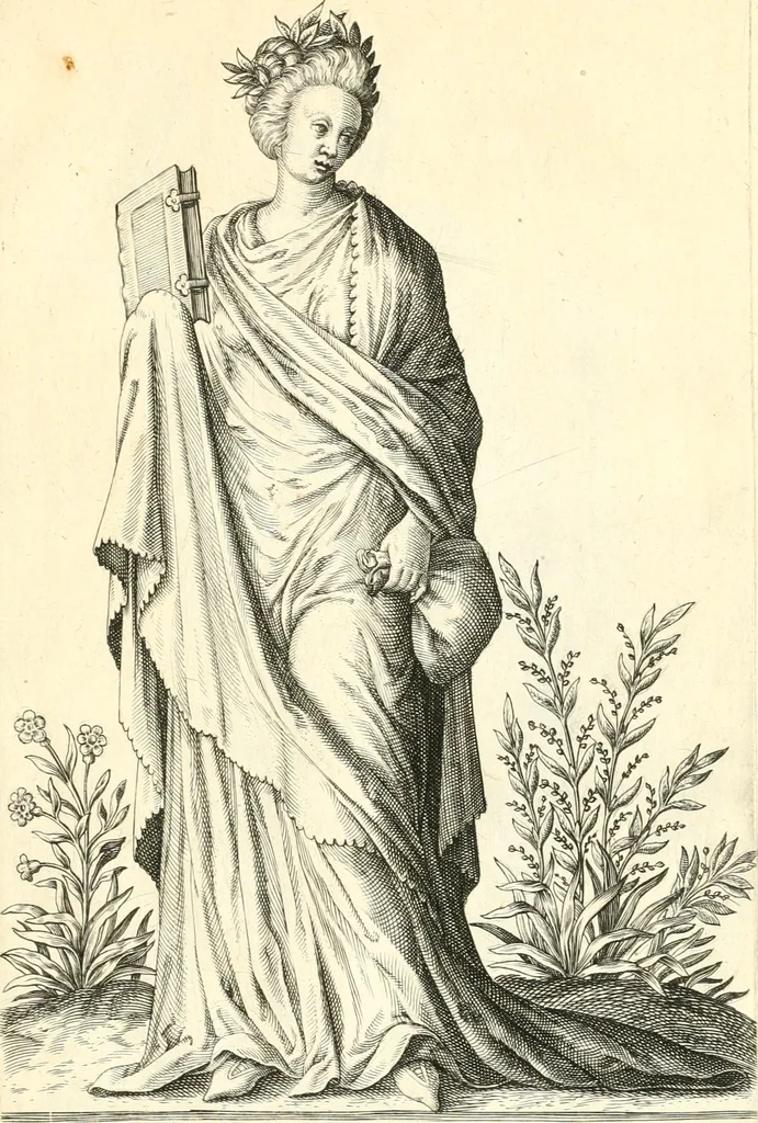 An illustration from Parnassvs cum imaginibus mvsarvm deorumq[ue] praesidum Hippocrenes : omnia depicta sunt, & distichis latinis illustrata, 1601, leaf 38