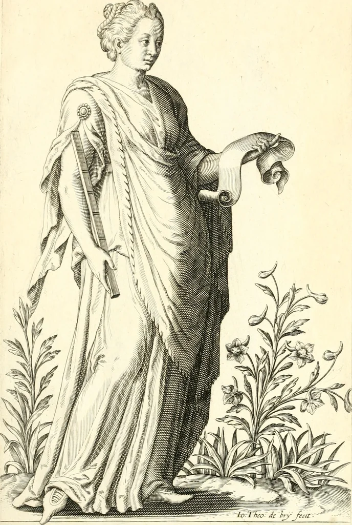 An illustration from Parnassvs cum imaginibus mvsarvm deorumq[ue] praesidum Hippocrenes : omnia depicta sunt, & distichis latinis illustrata, 1601, leaf 42