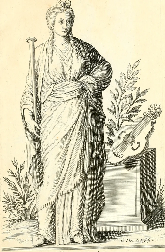 An illustration from Parnassvs cum imaginibus mvsarvm deorumq[ue] praesidum Hippocrenes : omnia depicta sunt, & distichis latinis illustrata, 1601, leaf 46