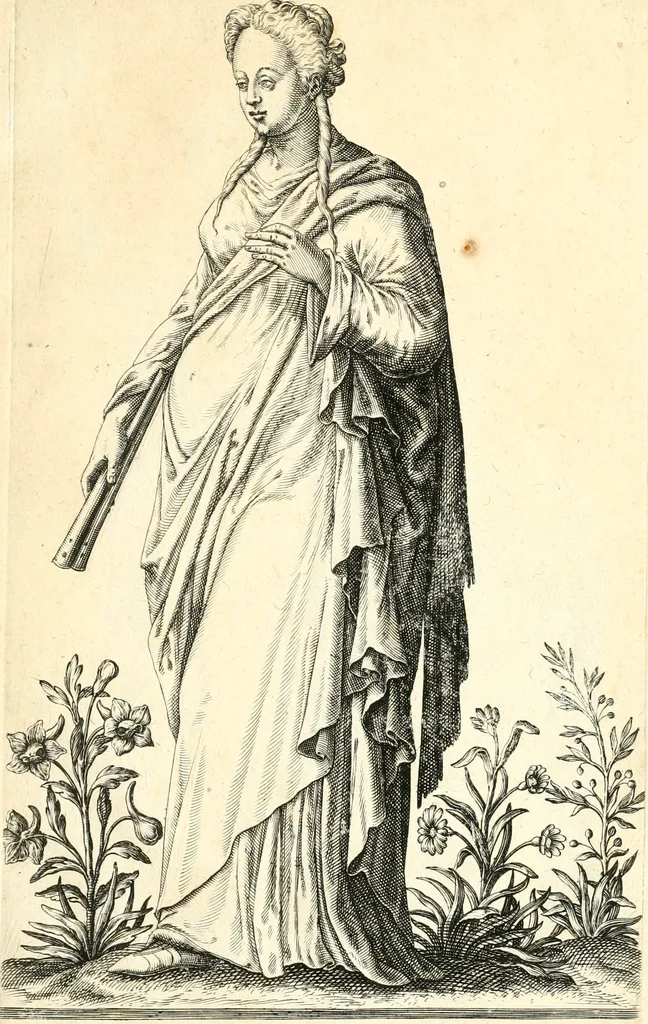 An illustration from Parnassvs cum imaginibus mvsarvm deorumq[ue] praesidum Hippocrenes : omnia depicta sunt, & distichis latinis illustrata, 1601, leaf 50