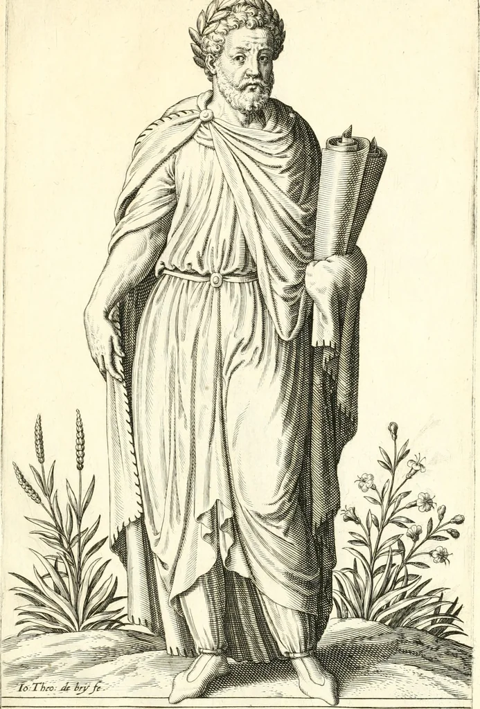 An illustration from Parnassvs cum imaginibus mvsarvm deorumq[ue] praesidum Hippocrenes : omnia depicta sunt, & distichis latinis illustrata, 1601, leaf 60
