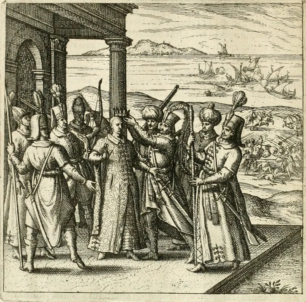 An illustration from Parnassvs cum imaginibus mvsarvm deorumq[ue] praesidum Hippocrenes : omnia depicta sunt, & distichis latinis illustrata, 1601, leaf 77