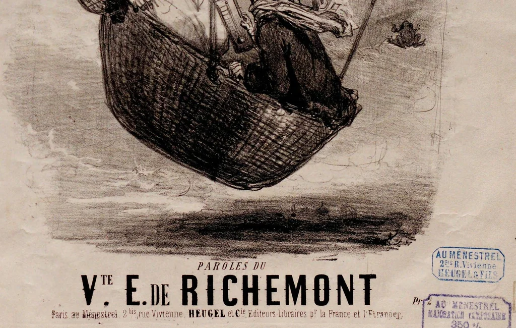An illustration from Parodie du voyage aérien, 1856, leaf 1