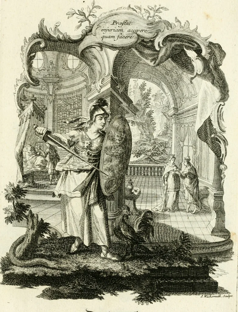 An illustration from Pars I. des berühmten italiänische[n] Ritters Caesaris Ripae, allerley Künsten und Wissenschafften dienlicher Sinnbildern und Gedancken : welchen jedesmahlen eine hierzu taugliche Historia oder Gleichnis beÿgefüget, 1758, leaf 164