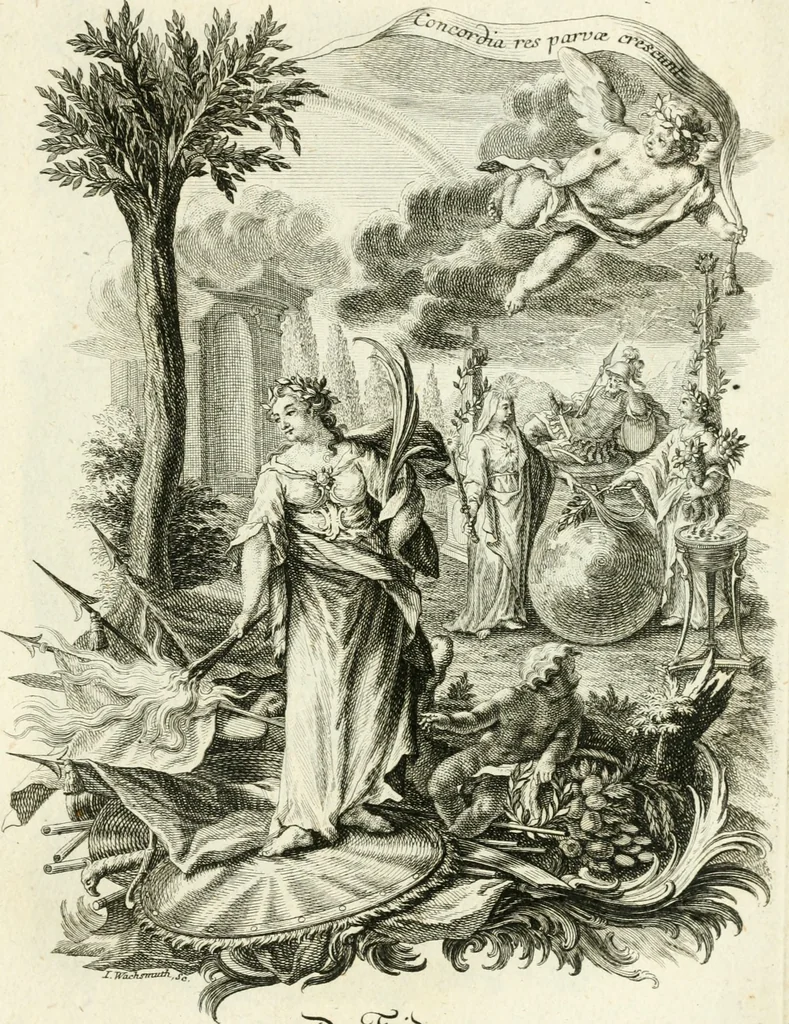 An illustration from Pars I. des berühmten italiänische[n] Ritters Caesaris Ripae, allerley Künsten und Wissenschafften dienlicher Sinnbildern und Gedancken : welchen jedesmahlen eine hierzu taugliche Historia oder Gleichnis beÿgefüget, 1758, leaf 174