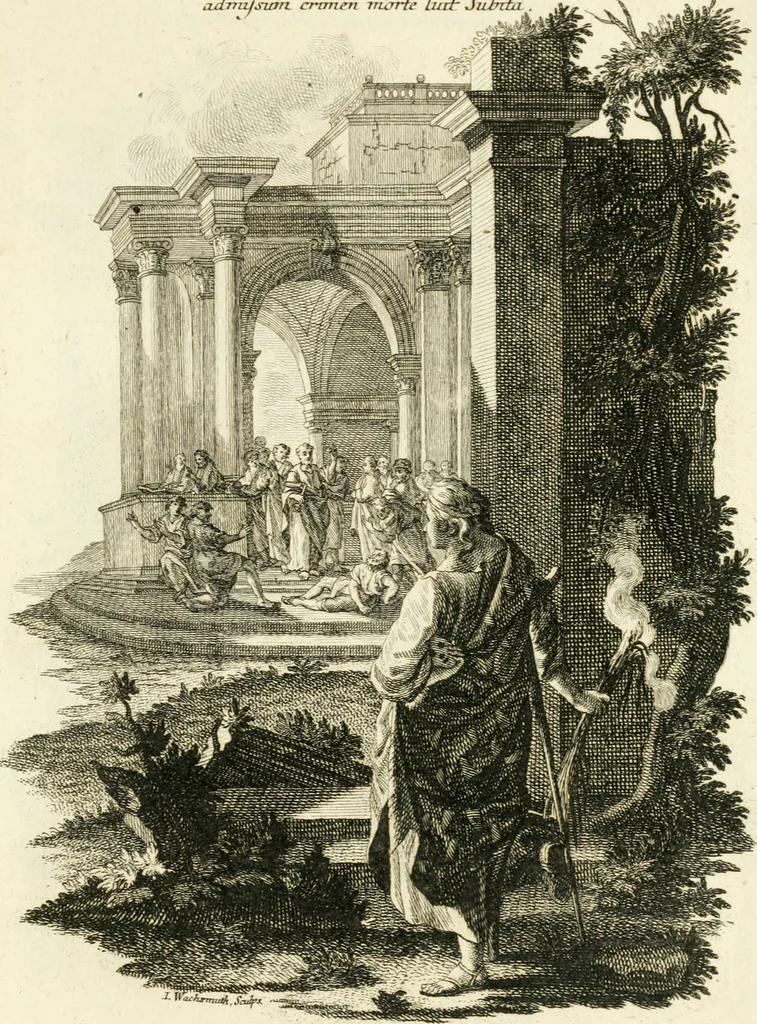 An illustration from Pars I. des berühmten italiänische[n] Ritters Caesaris Ripae, allerley Künsten und Wissenschafften dienlicher Sinnbildern und Gedancken : welchen jedesmahlen eine hierzu taugliche Historia oder Gleichnis beÿgefüget, 1758, leaf 208