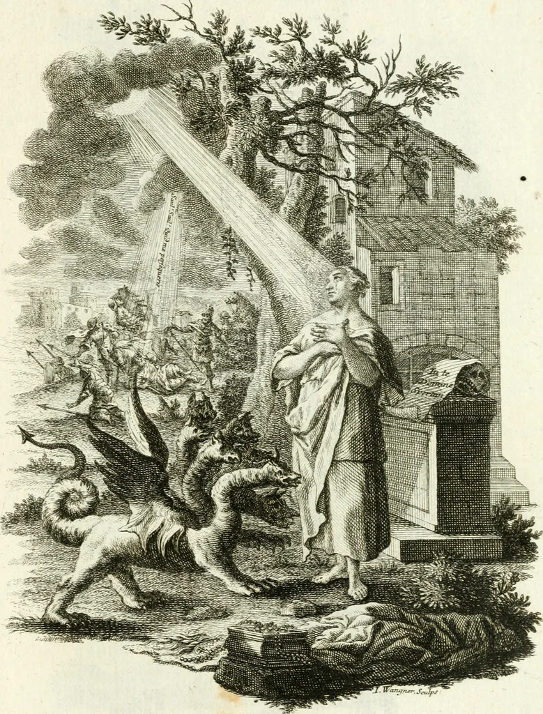An illustration from Pars I. des berühmten italiänische[n] Ritters Caesaris Ripae, allerley Künsten und Wissenschafften dienlicher Sinnbildern und Gedancken : welchen jedesmahlen eine hierzu taugliche Historia oder Gleichnis beÿgefüget, 1758, leaf 214