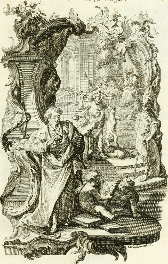 An illustration from Pars I. des berühmten italiänische[n] Ritters Caesaris Ripae, allerley Künsten und Wissenschafften dienlicher Sinnbildern und Gedancken : welchen jedesmahlen eine hierzu taugliche Historia oder Gleichnis beÿgefüget, 1758, leaf 216