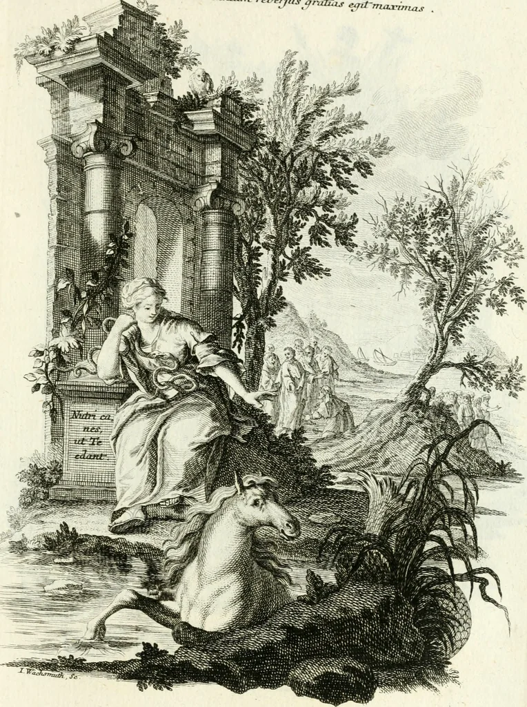 An illustration from Pars I. des berühmten italiänische[n] Ritters Caesaris Ripae, allerley Künsten und Wissenschafften dienlicher Sinnbildern und Gedancken : welchen jedesmahlen eine hierzu taugliche Historia oder Gleichnis beÿgefüget, 1758, leaf 286