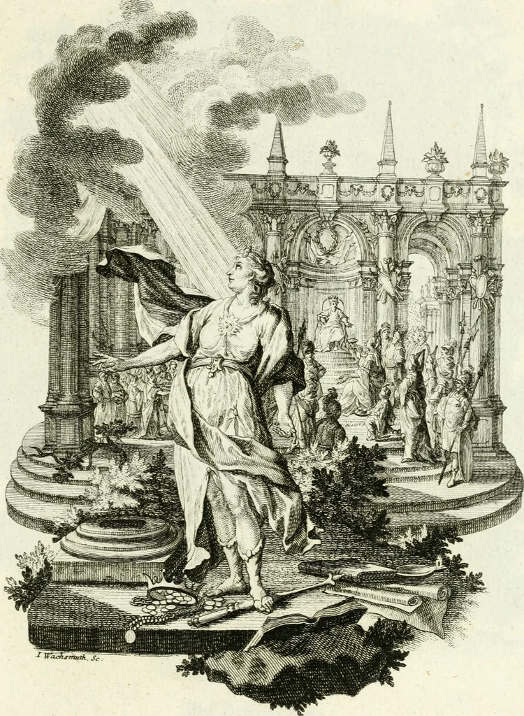An illustration from Pars I. des berühmten italiänische[n] Ritters Caesaris Ripae, allerley Künsten und Wissenschafften dienlicher Sinnbildern und Gedancken : welchen jedesmahlen eine hierzu taugliche Historia oder Gleichnis beÿgefüget, 1758, leaf 302