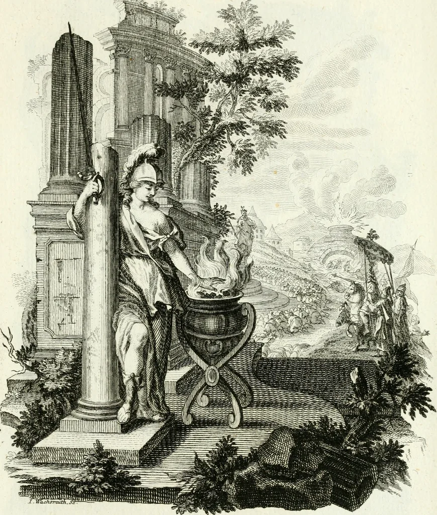 An illustration from Pars I. des berühmten italiänische[n] Ritters Caesaris Ripae, allerley Künsten und Wissenschafften dienlicher Sinnbildern und Gedancken : welchen jedesmahlen eine hierzu taugliche Historia oder Gleichnis beÿgefüget, 1758, leaf 308