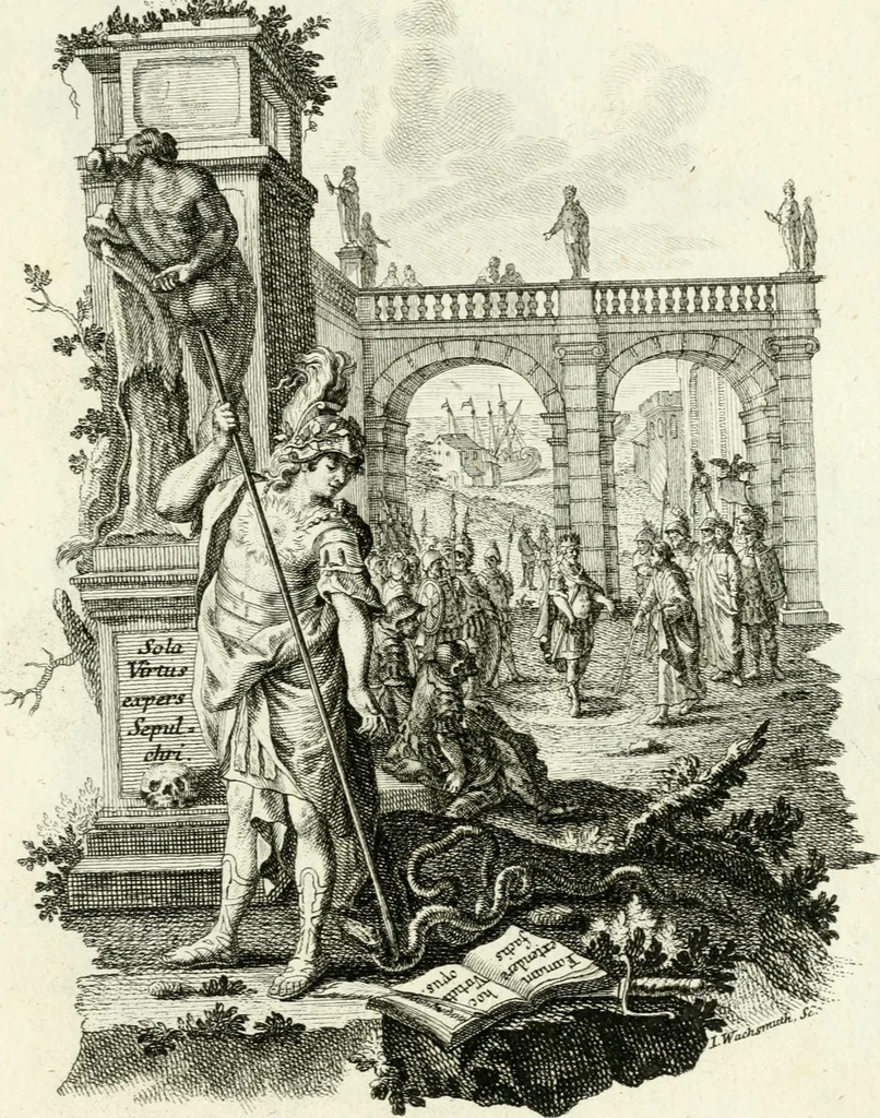 An illustration from Pars I. des berühmten italiänische[n] Ritters Caesaris Ripae, allerley Künsten und Wissenschafften dienlicher Sinnbildern und Gedancken : welchen jedesmahlen eine hierzu taugliche Historia oder Gleichnis beÿgefüget, 1758, leaf 322