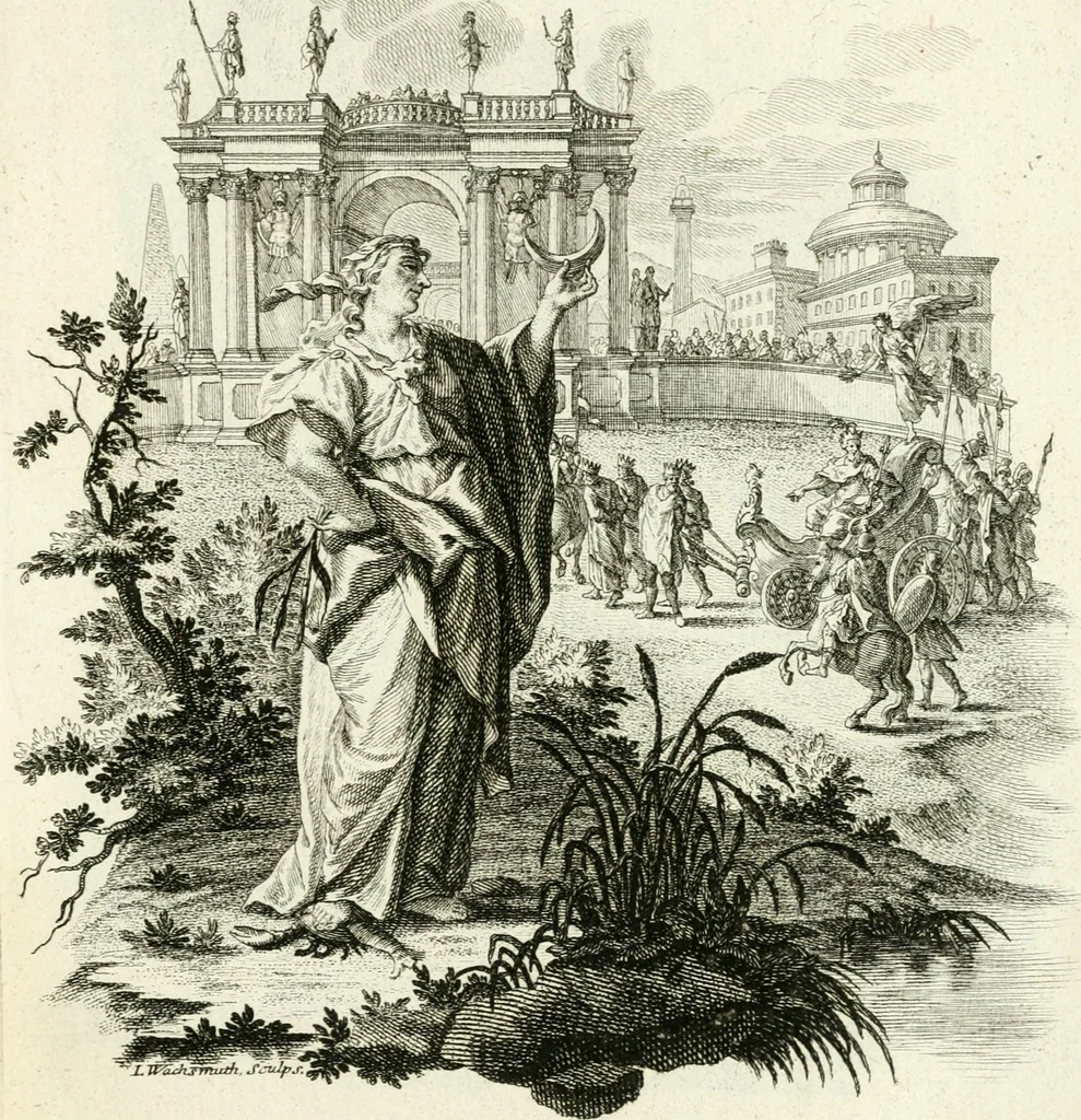 An illustration from Pars I. des berühmten italiänische[n] Ritters Caesaris Ripae, allerley Künsten und Wissenschafften dienlicher Sinnbildern und Gedancken : welchen jedesmahlen eine hierzu taugliche Historia oder Gleichnis beÿgefüget, 1758, leaf 338