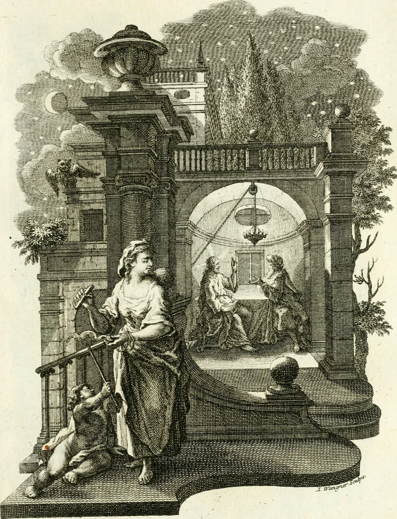 An illustration from Pars I. des berühmten italiänische[n] Ritters Caesaris Ripae, allerley Künsten und Wissenschafften dienlicher Sinnbildern und Gedancken : welchen jedesmahlen eine hierzu taugliche Historia oder Gleichnis beÿgefüget, 1758, leaf 38