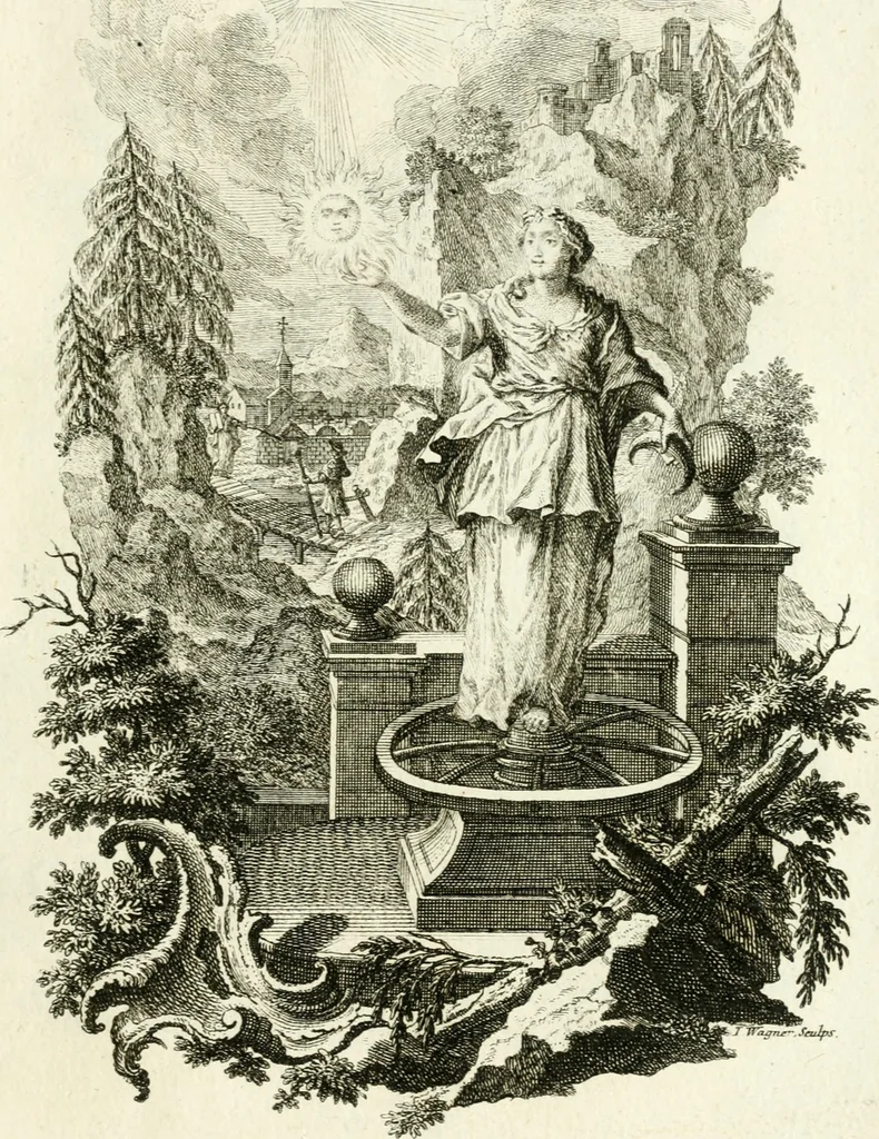 An illustration from Pars I. des berühmten italiänische[n] Ritters Caesaris Ripae, allerley Künsten und Wissenschafften dienlicher Sinnbildern und Gedancken : welchen jedesmahlen eine hierzu taugliche Historia oder Gleichnis beÿgefüget, 1758, leaf 42
