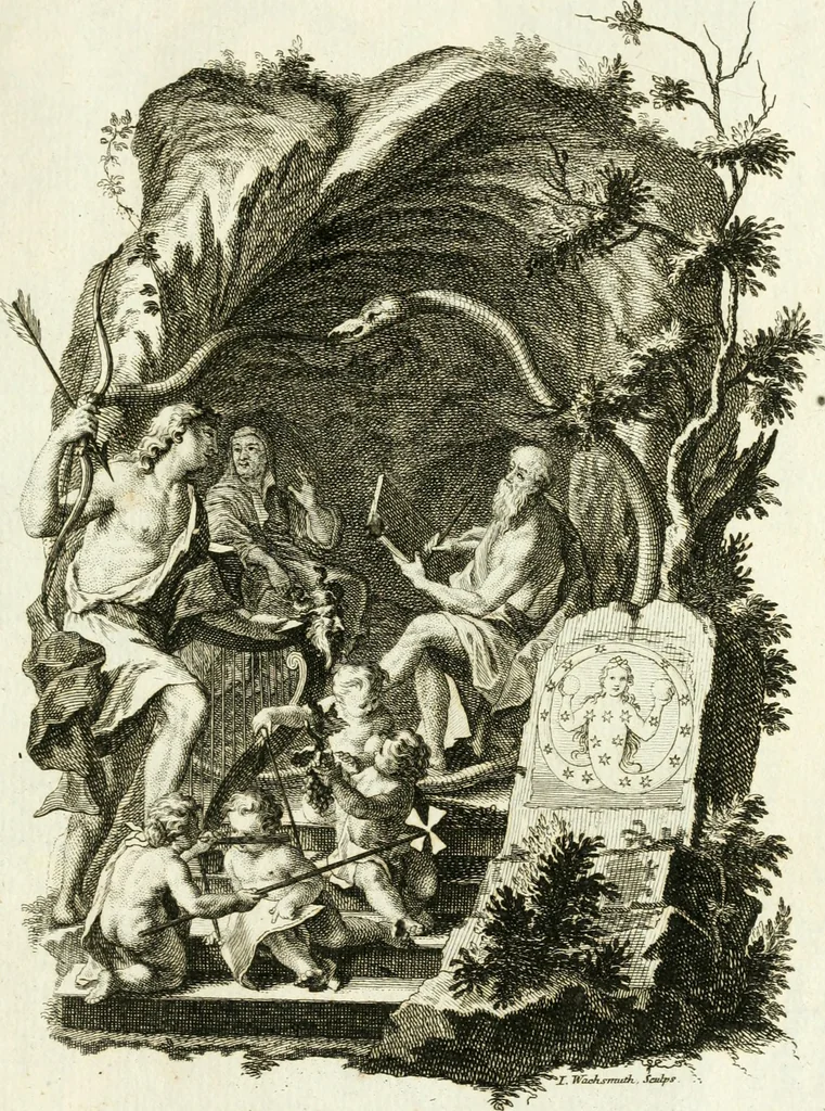 An illustration from Pars I. des berühmten italiänische[n] Ritters Caesaris Ripae, allerley Künsten und Wissenschafften dienlicher Sinnbildern und Gedancken : welchen jedesmahlen eine hierzu taugliche Historia oder Gleichnis beÿgefüget, 1758, leaf 46