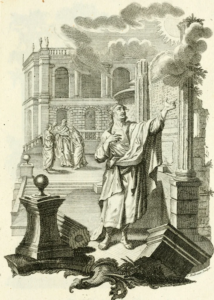 An illustration from Pars I. des berühmten italiänische[n] Ritters Caesaris Ripae, allerley Künsten und Wissenschafften dienlicher Sinnbildern und Gedancken : welchen jedesmahlen eine hierzu taugliche Historia oder Gleichnis beÿgefüget, 1758, leaf 98