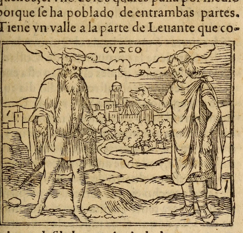 An illustration from Parte primera de la Chronica del Perv : qve tracta la demarcacion de sus prouincias, la descripcion dellas, las fundaciones de las nueuas ciudades, los ritos y costumbres delos Indios, y otras cosas estrañas dignas de ser sabidas, 1554, leaf 479