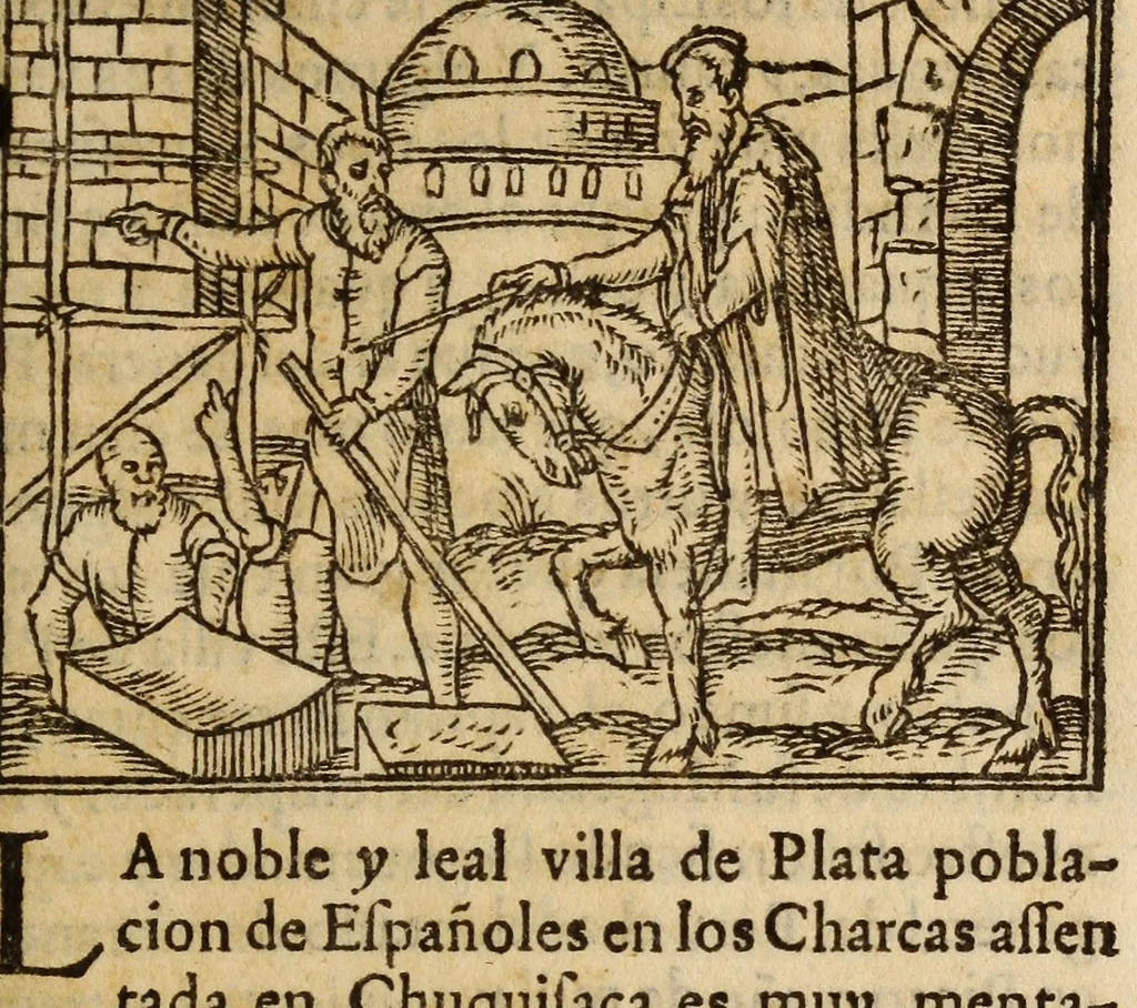 An illustration from Parte primera de la Chronica del Perv : qve tracta la demarcacion de sus prouincias, la descripcion dellas, las fundaciones de las nueuas ciudades, los ritos y costumbres delos Indios, y otras cosas estrañas dignas de ser sabidas, 1554, leaf 535