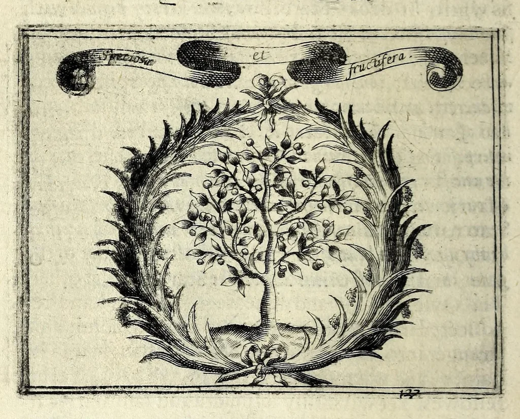 An illustration from Partheneia sacra, or, The mysterious and delicious garden of the sacred Parthenes : symbolically set forth and enriched with pious devises and emblemes for the entertainment of deuout soules, contriued al to the honour of the incomparable Virgin Marie, Mother of God, for the pleasure and deuotion especially of the parthenian sodalitie of her Immaculate Conception, 1633, leaf 150