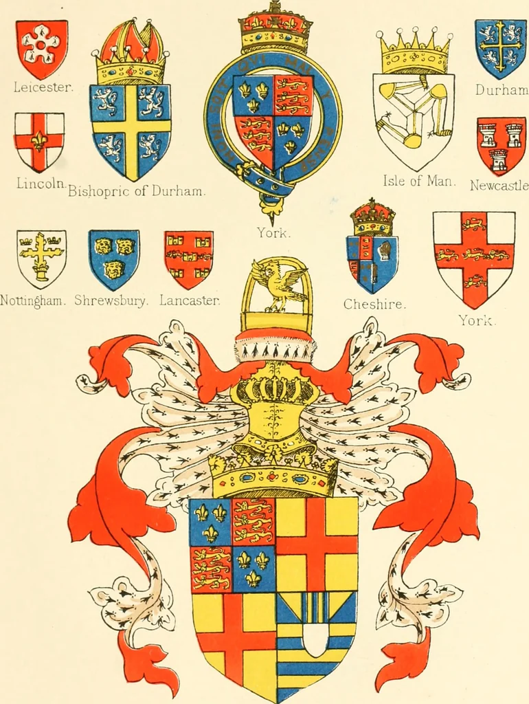 An illustration from The particular description of England. 1588. With views of some of the chief towns and armorial bearings of nobles and bishops, 1879, leaf 102