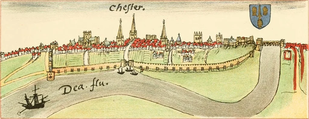 An illustration from The particular description of England. 1588. With views of some of the chief towns and armorial bearings of nobles and bishops, 1879, leaf 146
