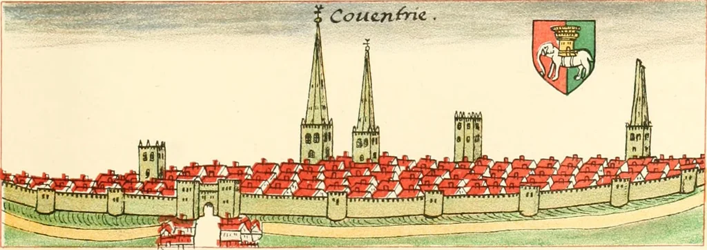 An illustration from The particular description of England. 1588. With views of some of the chief towns and armorial bearings of nobles and bishops, 1879, leaf 150