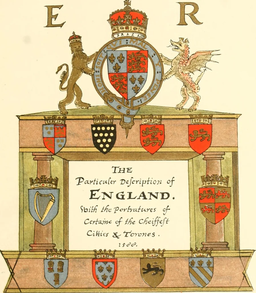 An illustration from The particular description of England. 1588. With views of some of the chief towns and armorial bearings of nobles and bishops, 1879, leaf 26