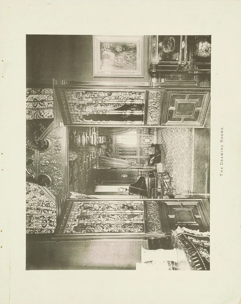An illustration from Particulars and conditions of sale of the noble leasehold mansion, No. 49, Prince's Gate, S.W., overlooking the whole of Prince's Gardens, and within a stone's-throw of Hyde Park one of the most sumptuous and interesting properties in London with excellent spacious stabling near, 1892, leaf 19