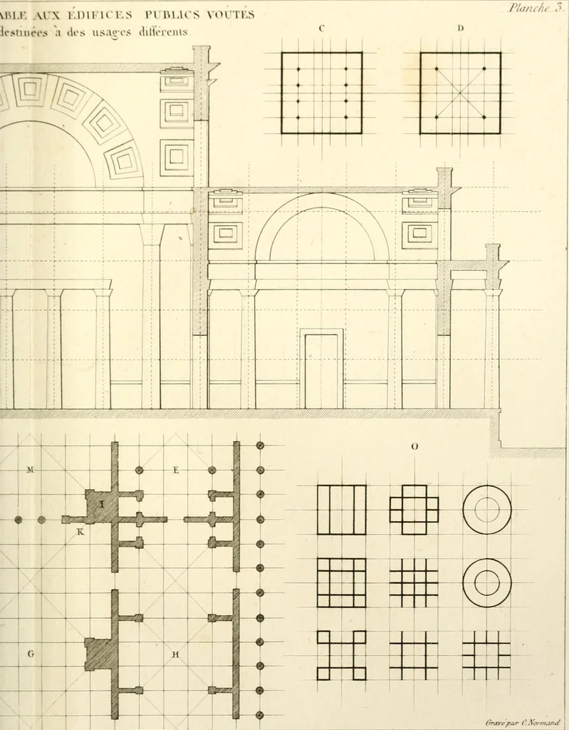 An illustration from Partie graphique des cours d'architecture faits à l'École royale polytechnique depuis sa réorganisation; précédée d'un sommaire des leçons relatives à ce nouveau travail, 1821, leaf 56