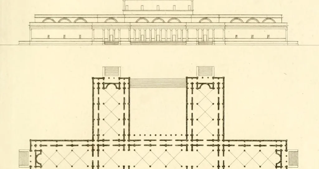 An illustration from Partie graphique des cours d'architecture faits à l'École royale polytechnique depuis sa réorganisation; précédée d'un sommaire des leçons relatives à ce nouveau travail, 1821, leaf 68
