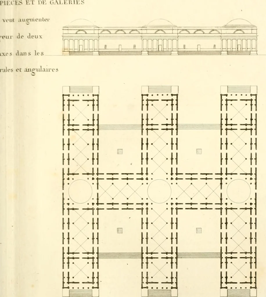 An illustration from Partie graphique des cours d'architecture faits à l'École royale polytechnique depuis sa réorganisation; précédée d'un sommaire des leçons relatives à ce nouveau travail, 1821, leaf 76