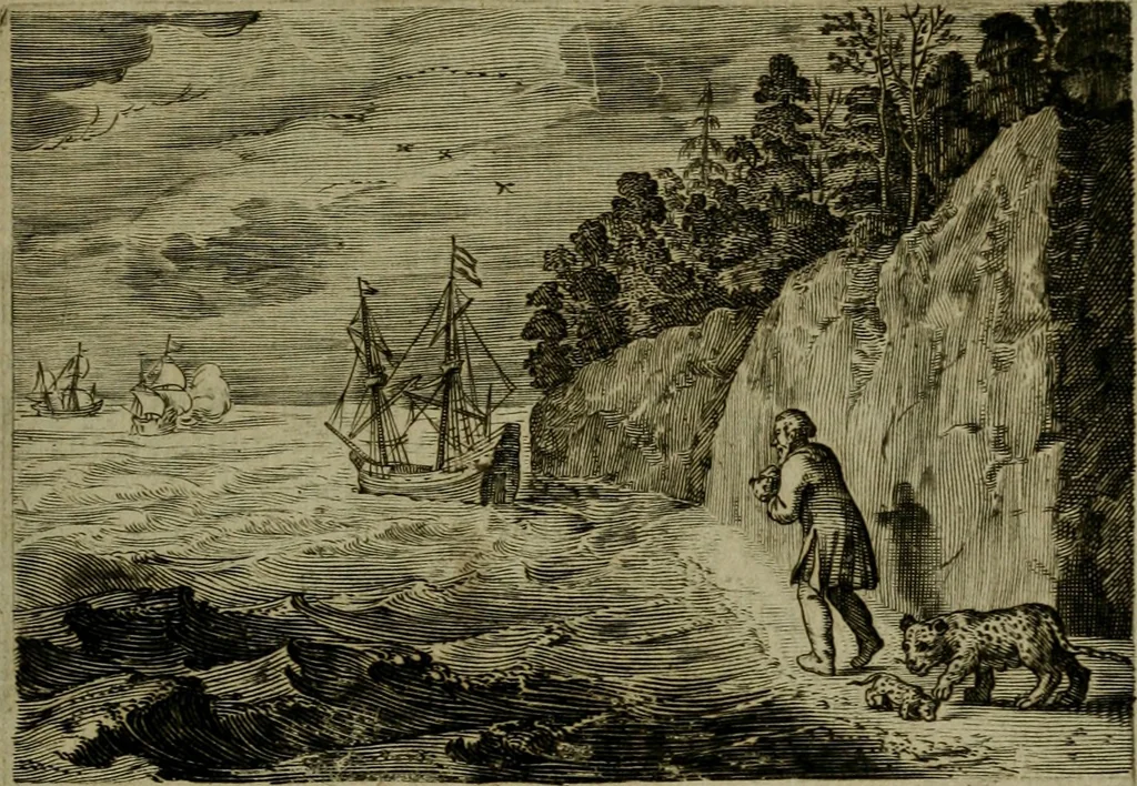 An illustration from Emblemata Florentii Schoonhovii I.C. Goudani, partim moralia, partim etiam civilia. Cum latiori eorundem ejusdem auctoris interpretatione. Accedunt et alia quaedam poëmatia in alijs poëmatum suorum libris non contenta, 1618, leaf 110