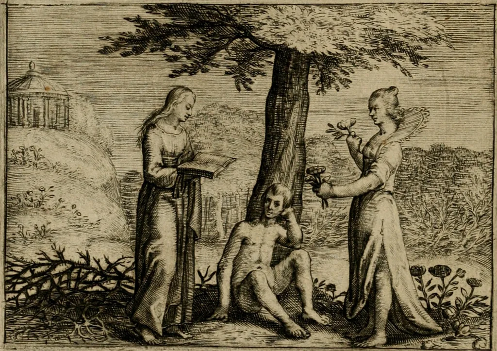 An illustration from Emblemata Florentii Schoonhovii I.C. Goudani, partim moralia, partim etiam civilia. Cum latiori eorundem ejusdem auctoris interpretatione. Accedunt et alia quaedam poëmatia in alijs poëmatum suorum libris non contenta, 1618, leaf 125