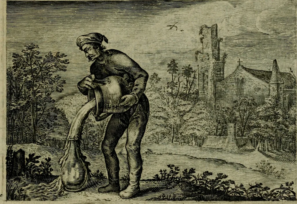 An illustration from Emblemata Florentii Schoonhovii I.C. Goudani, partim moralia, partim etiam civilia. Cum latiori eorundem ejusdem auctoris interpretatione. Accedunt et alia quaedam poëmatia in alijs poëmatum suorum libris non contenta, 1618, leaf 216