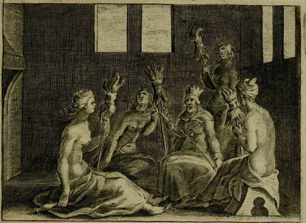 An illustration from Emblemata Florentii Schoonhovii I.C. Goudani, partim moralia, partim etiam civilia. Cum latiori eorundem ejusdem auctoris interpretatione. Accedunt et alia quaedam poëmatia in alijs poëmatum suorum libris non contenta, 1618, leaf 44