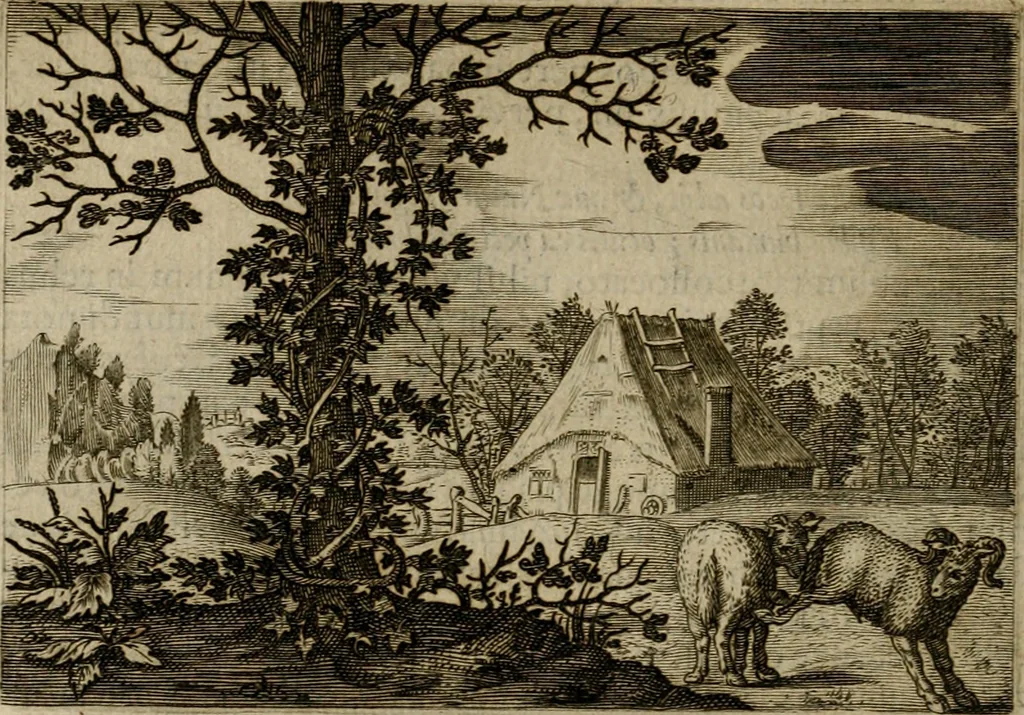 An illustration from Emblemata Florentii Schoonhovii I.C. Goudani, partim moralia, partim etiam civilia. Cum latiori eorundem ejusdem auctoris interpretatione. Accedunt et alia quaedam poëmatia in alijs poëmatum suorum libris non contenta, 1618, leaf 61