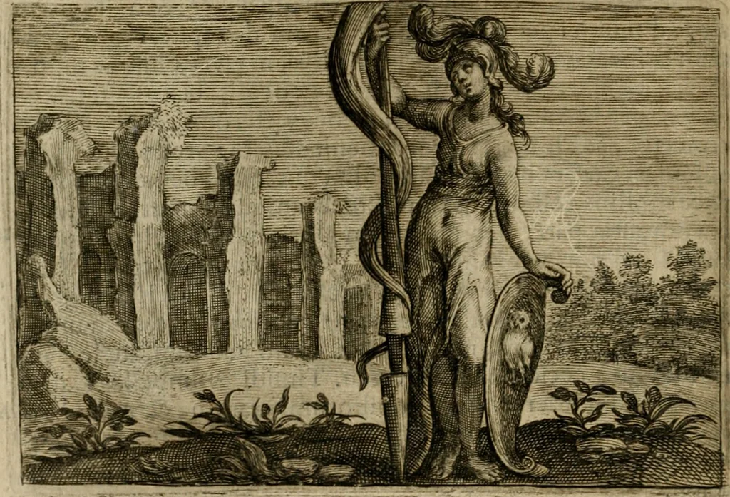 An illustration from Emblemata Florentii Schoonhovii I.C. Goudani, partim moralia, partim etiam civilia. Cum latiori eorundem ejusdem auctoris interpretatione. Accedunt et alia quaedam poëmatia in alijs poëmatum suorum libris non contenta, 1618, leaf 71