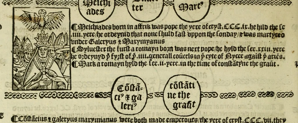 An illustration from The pastyme of people : the cronycles of dyuers realmys and most specyally of the realme of Englond, 1530, leaf 28