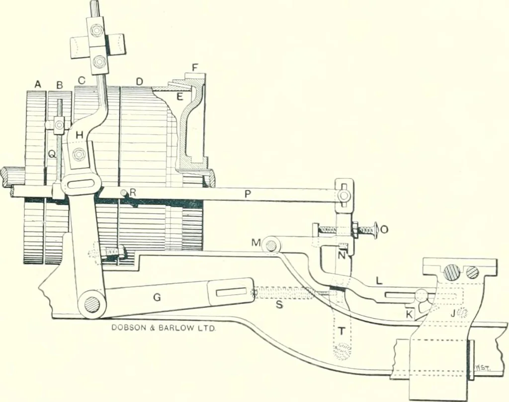 An illustration from Patentees and makers of machinery : on the latest and most approved principles for preparing, spinning & doubling, cotton, cotton waste, wool, worsted, silk, and bigonia yarns, 1900, leaf 102