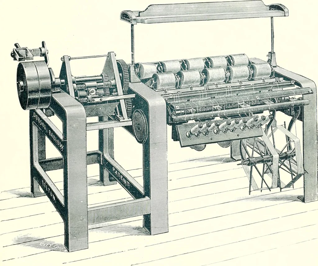 An illustration from Patentees and makers of machinery : on the latest and most approved principles for preparing, spinning & doubling, cotton, cotton waste, wool, worsted, silk, and bigonia yarns, 1900, leaf 120